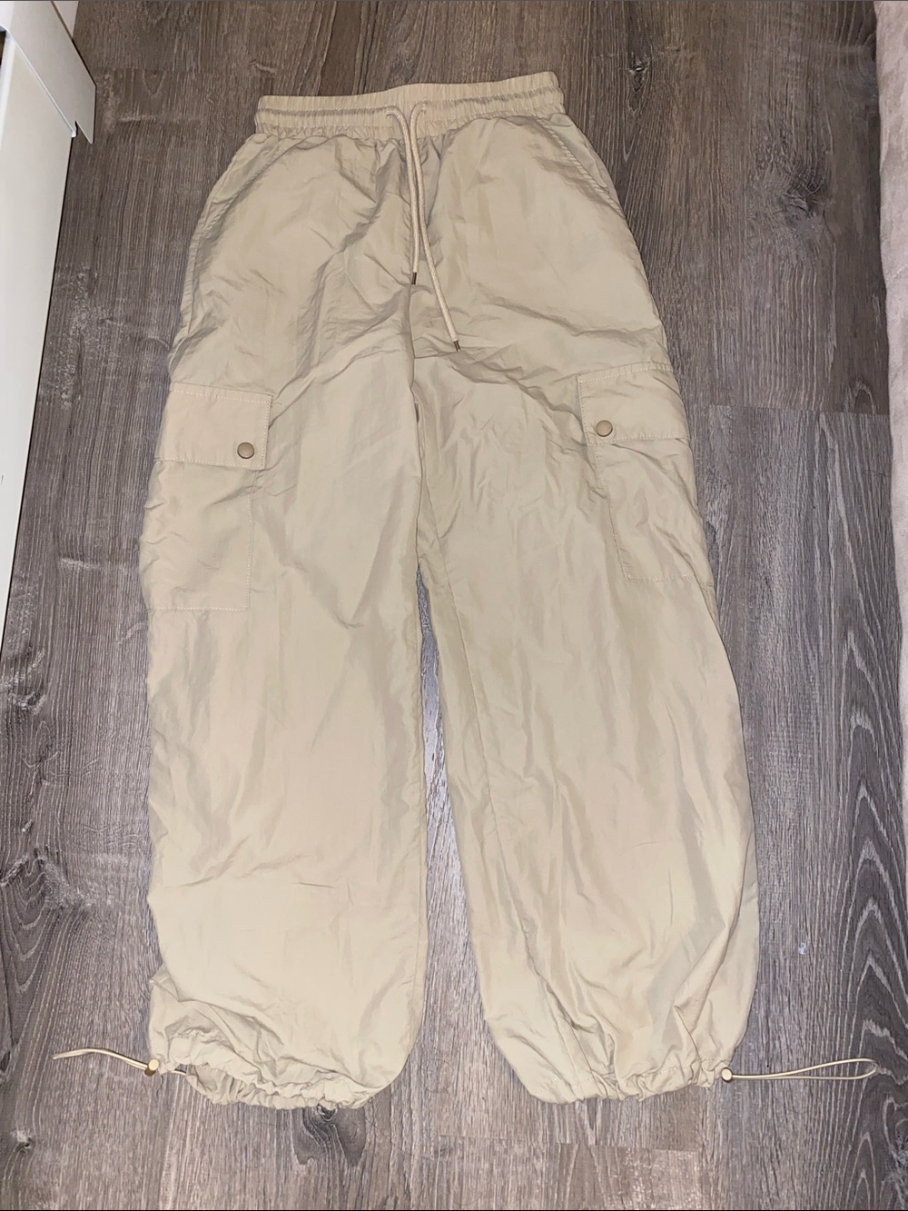 Men's Beige Cargo Jogger Pants - Drawstring & Ankle Cuffs